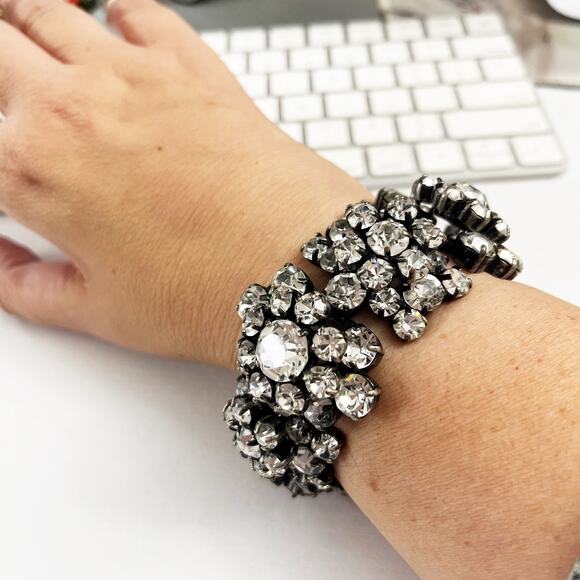 J. Crew Vintage Rare Crystal Cluster Statement Bracelet - Picture 3 of 10